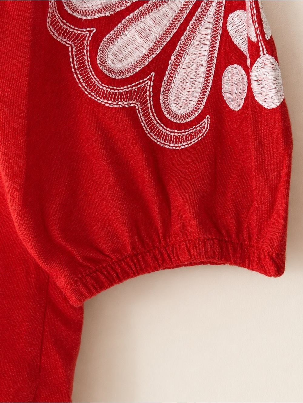 Talbots Red Embroidered Floral Sleeve Top M 3/4 Sleeve - Picture 4 of 7